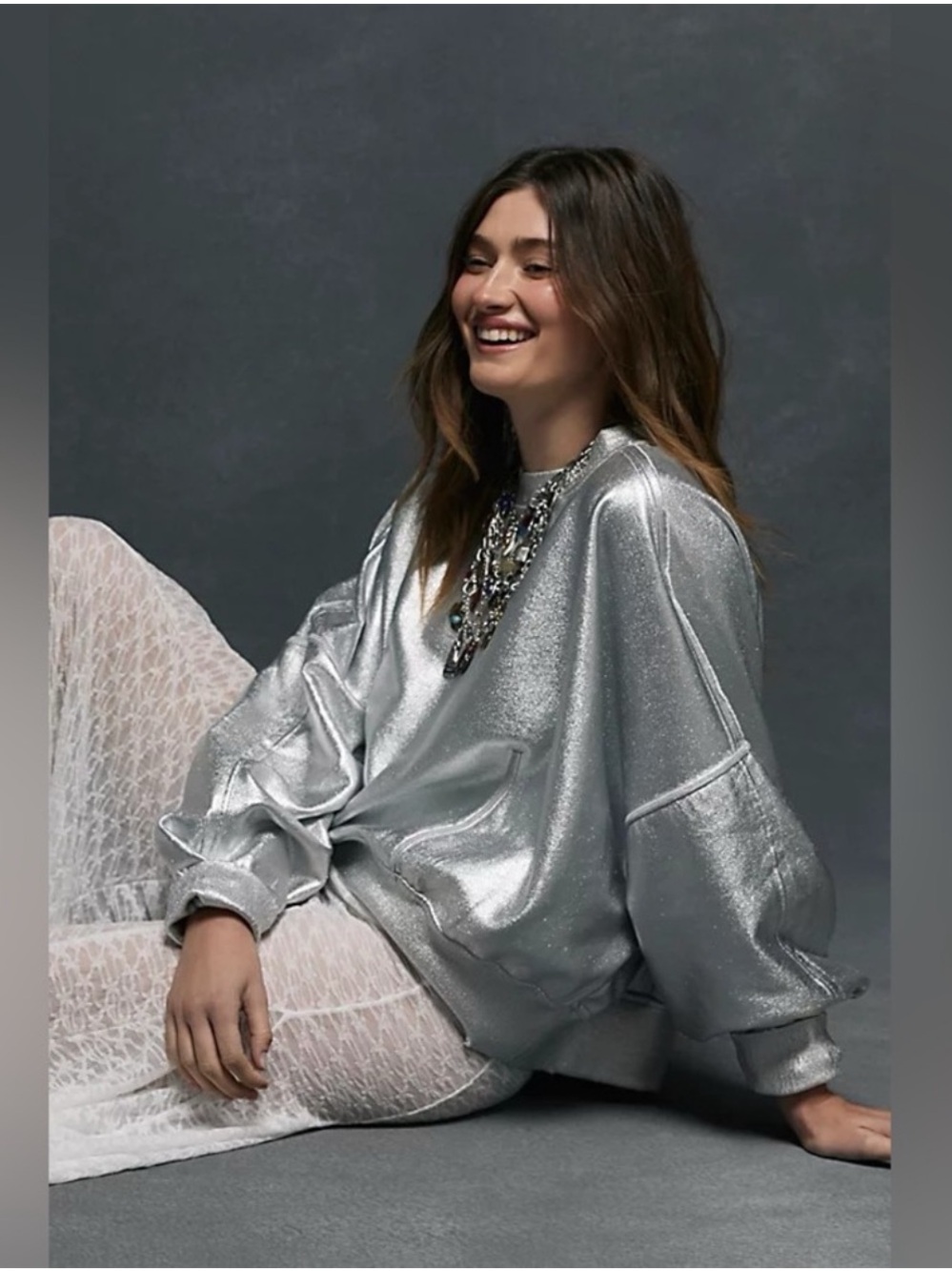 Free People Free People Gaia Coated Sweatshirt Sz Small NWT